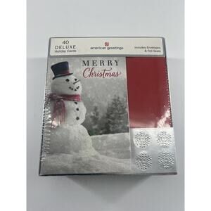 Vintage Christmas Cards Deluxe Sparkle Snowman Envelopes Holiday American New